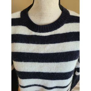 Women's JOAN VASS Ivory Black Striped Sweater Knit Wool Mohair Size MEDIUM